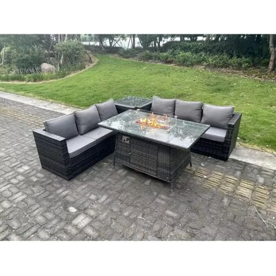 Fimous Outdoor Rattan Gas-Feuerstelle Ess-Set - 6 Plätze - Dunkelgrau Fimous Outdoor Rattan Gas-Feuerstelle Ess-Set - 6 Plätze - Dunkelgrau