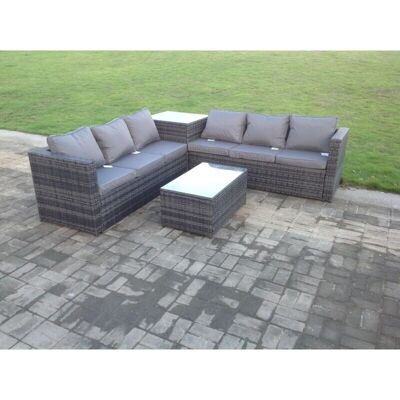 Fimous Dark Grey Rattan Corner Sofa Set - Outdoor Patio Furniture with Cushions Fimous Dark Grey Rattan Corner Sofa Set - Outdoor Patio Furniture with Cushions