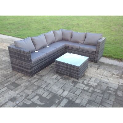 Fimous Dark Grey High Back Rattan Corner Sofa Set Gas Fire Pit Dining Table Heater Chair 7 Seater - Sofa Set Fimous Dark Grey High Back Rattan Corner Sofa Set Gas Fire Pit Dining Table Heater Chair 7 Seater - Sofa Set
