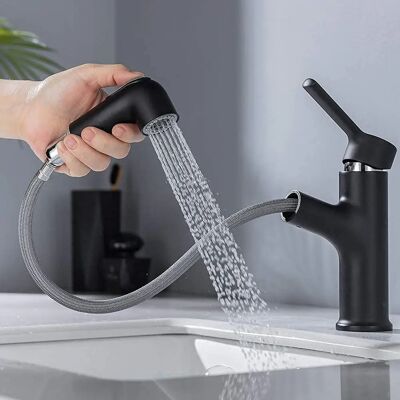 Robinet de Salle de Bain Noir Extensible avec Douchette Détachable - Mitigeur Monocommande Lavabo - Publicité Robinet de Salle de Bain Noir Extensible avec Douchette Détachable - Mitigeur Monocommande Lavabo - Publicité