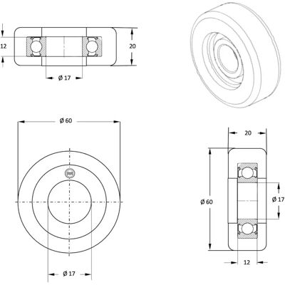 Roues-et-Roulettes.com - Galet guidage 60x20 17 bore 12mm Roues-et-Roulettes.com - Galet guidage 60x20 17 bore 12mm