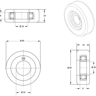 Roues-et-Roulettes.com - Galet guidage 40x14 - 40x14 - 10 mm bore - Rouleau guide Roues-et-Roulettes.com - Galet guidage 40x14 - 40x14 - 10 mm bore - Rouleau guide