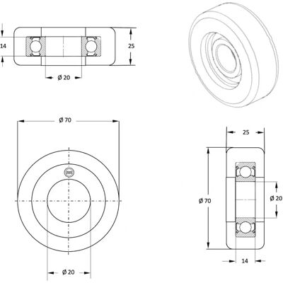 Roues-et-Roulettes.com - Galet guidage 70 x 25 bore 20 length 14 mm - 70 x 25 - bore 20 length 14 mm - Guide roller Roues-et-Roulettes.com - Galet guidage 70 x 25 bore 20 length 14 mm - 70 x 25 - bore 20 length 14 mm - Guide roller