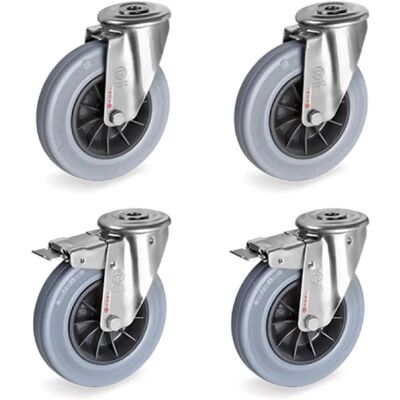 Roues-et-Roulettes.com Lot de roulettes à œil INOX pivotantes et fixes avec frein 125mm - 330Kg - Roulettes et roulettes Roues-et-Roulettes.com Lot de roulettes à œil INOX pivotantes et fixes avec frein 125mm - 330Kg - Roulettes et roulettes