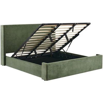 Elma - Lit coffre 140x190 - 140x190 cm - Velours côtelé vert kaki - Storage bed - Publicité Elma - Lit coffre 140x190 - 140x190 cm - Velours côtelé vert kaki - Storage bed - Publicité