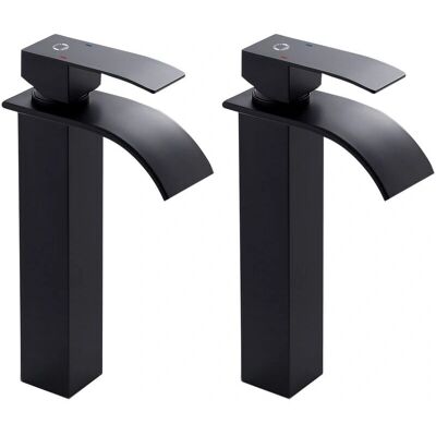 CECIPA Grifo Alto Negro para Lavabo Cascada, Mezclador, Caliente Frío - Grifo CECIPA Grifo Alto Negro para Lavabo Cascada, Mezclador, Caliente Frío - Grifo