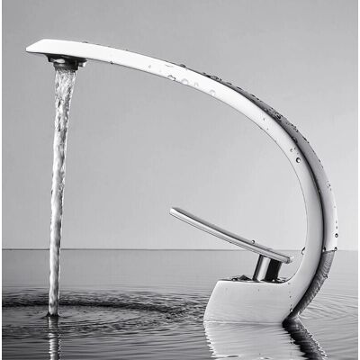 Grifo de lavabo de baño curvo cromado Auralum - Monomando, Latón de alta calidad Grifo de lavabo de baño curvo cromado Auralum - Monomando, Latón de alta calidad