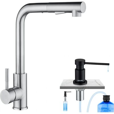 Cecipa - Grifo Extraíble Acero Cepillado - Negro - kitchen faucet with soap dispenser Cecipa - Grifo Extraíble Acero Cepillado - Negro - kitchen faucet with soap dispenser