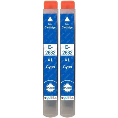 Cartouches d'encre cyan Go Inks - Remplacer Epson T2632 - 2 pcs - pour Epson XP-510/520/600/605/610/615/620/625/700/710/720/800/810/820 - Compatible - Publicité Cartouches d'encre cyan Go Inks - Remplacer Epson T2632 - 2 pcs - pour Epson XP-510/520/600/605/610/615/620/625/700/710/720/800/810/820 - Compatible - Publicité