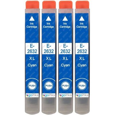 4 Cartouches d'Encre Cyan Go Inks - Compatible Epson T2632 - Série 26XL - Publicité 4 Cartouches d'Encre Cyan Go Inks - Compatible Epson T2632 - Série 26XL - Publicité