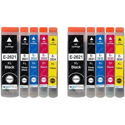 Cartouches d'encre Epson T2636 de Go Inks - Pack de 10 - Noir/Photo Noir/Cyan - Compatible - Publicité Cartouches d'encre Epson T2636 de Go Inks - Pack de 10 - Noir/Photo Noir/Cyan - Compatible - Publicité