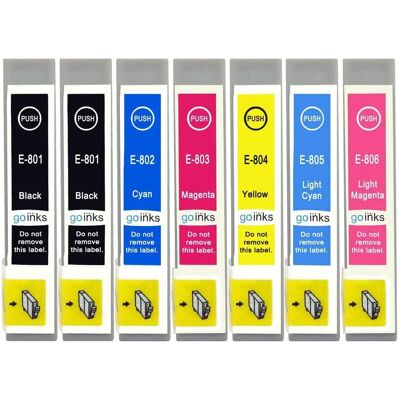 Cartouches d'encre noires compatibles Go Inks T0807+T801 - Ensemble de 7 - Publicité Cartouches d'encre noires compatibles Go Inks T0807+T801 - Ensemble de 7 - Publicité