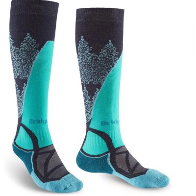Chaussettes de ski Bridgedale pour femmes, poids moyen, Aqua - Publicité Chaussettes de ski Bridgedale pour femmes, poids moyen, Aqua - Publicité
