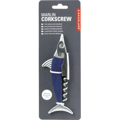 Stappa bottiglie Marlin di Kikkerland - Acciaio e legno, blu - Apribottiglie per vino Stappa bottiglie Marlin di Kikkerland - Acciaio e legno, blu - Apribottiglie per vino