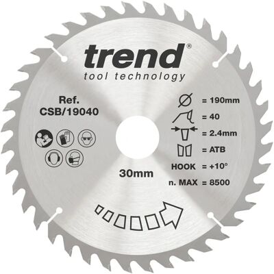 Trend CSB/19040 Craft Pro TCT Zaagblad - Cirkelzaag - 40 Tanden Trend CSB/19040 Craft Pro TCT Zaagblad - Cirkelzaag - 40 Tanden