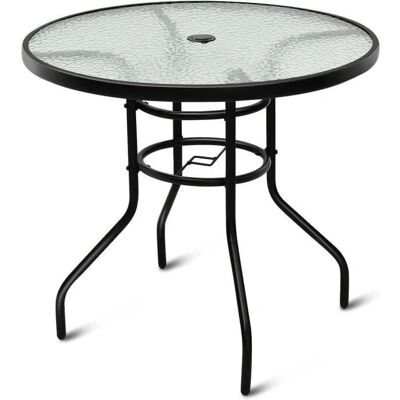 Table de jardin ronde en verre trempé - Costway - Noir - 80 cm - Publicité Table de jardin ronde en verre trempé - Costway - Noir - 80 cm - Publicité