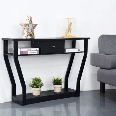Costway Konsolentisch 120x30x81 cm - Zwart - 3 planken + 1 lade - Console Table Costway Konsolentisch 120x30x81 cm - Zwart - 3 planken + 1 lade - Console Table