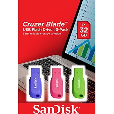 SanDisk Cruzer Blade 32GB USB-Stick - Blau, Pink, Grün - USB 2.0 SanDisk Cruzer Blade 32GB USB-Stick - Blau, Pink, Grün - USB 2.0