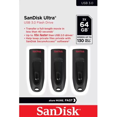 SanDisk Ultra 64GB USB-Flash-Laufwerk - 3er Pack - Schneller Speicher SanDisk Ultra 64GB USB-Flash-Laufwerk - 3er Pack - Schneller Speicher