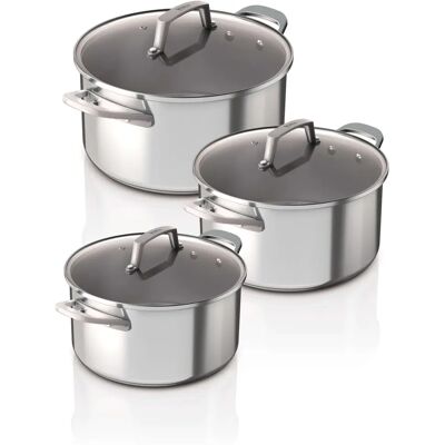 Ninja Silber Edelstahl Suppentopf - 3-teiliges Set für alle Kochfelder Ninja Silber Edelstahl Suppentopf - 3-teiliges Set für alle Kochfelder