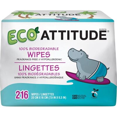 Chusteczki Eco Attitude dla niemowląt 216 szt. - Chusteczki nawilżane dla dzieci Chusteczki Eco Attitude dla niemowląt 216 szt. - Chusteczki nawilżane dla dzieci