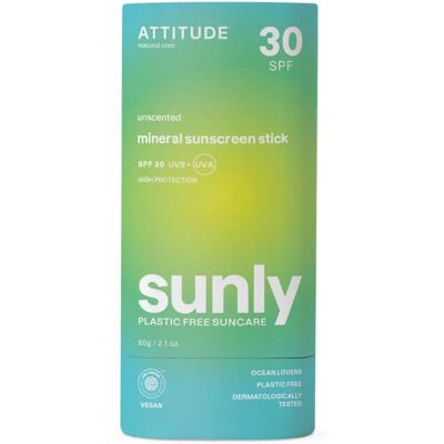 Attitude Sunly Sunscreen Stick - SPF 30 - Mineral, Unscented - 60 g Attitude Sunly Sunscreen Stick - SPF 30 - Mineral, Unscented - 60 g