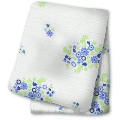 Lulujo - Gigoteuse en mousseline - Bouquet Bleu Vintage - Couverture bébé - Publicité Lulujo - Gigoteuse en mousseline - Bouquet Bleu Vintage - Couverture bébé - Publicité