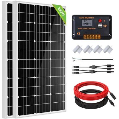 ECO-WORTHY - Kit pannello solare 12V 200W per camper, barca, casa ECO-WORTHY - Kit pannello solare 12V 200W per camper, barca, casa