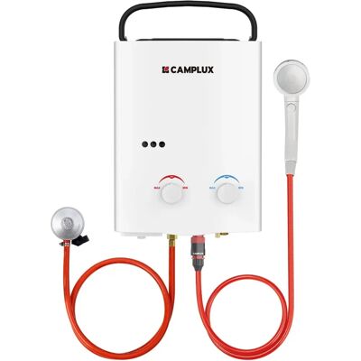Chauffe-eau portable à gaz Camplux - 5L/min, 10kW, Blanc - Publicité Chauffe-eau portable à gaz Camplux - 5L/min, 10kW, Blanc - Publicité
