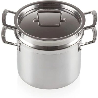 Le Creuset Olla de pasta de 20cm en acero inoxidable de 3 capas - Plata - Cazuela con cesta para pasta Le Creuset Olla de pasta de 20cm en acero inoxidable de 3 capas - Plata - Cazuela con cesta para pasta