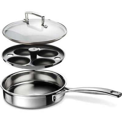 Le Creuset 962042200 Padella Saltare in Acciaio Inox 3 Strati senza Rivestimento con Inserto per Poché 20cm - Padella Le Creuset 962042200 Padella Saltare in Acciaio Inox 3 Strati senza Rivestimento con Inserto per Poché 20cm - Padella