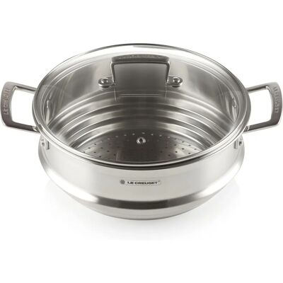 Le Creuset 3-Ply Stainless Steel Large Multi Steamer with Glass Lid Le Creuset 3-Ply Stainless Steel Large Multi Steamer with Glass Lid