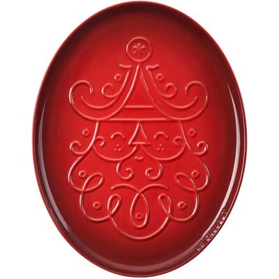 Le Creuset Cerise Steingut Noel Santa Platte - Servierplatte Le Creuset Cerise Steingut Noel Santa Platte - Servierplatte