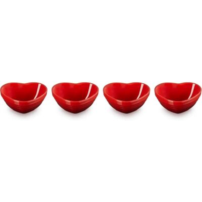 Le Creuset Cerise Mini Heart Stoneware Bowls Set of 4 - Bowls Le Creuset Cerise Mini Heart Stoneware Bowls Set of 4 - Bowls