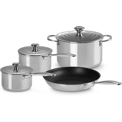 Le Creuset - Signature 3-Ply Acero inoxidable Juego de sartenes con tapa - 16 cm sartén - 18 cm sartén - 20 cm cazuela Le Creuset - Signature 3-Ply Acero inoxidable Juego de sartenes con tapa - 16 cm sartén - 18 cm sartén - 20 cm cazuela