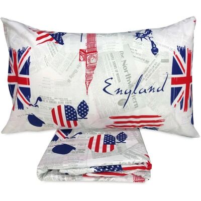 TEX FAMILY - Copripiumino bandiera inglese e americana apple and Sherlock Holmes - Matrimoniale TEX FAMILY - Copripiumino bandiera inglese e americana apple and Sherlock Holmes - Matrimoniale