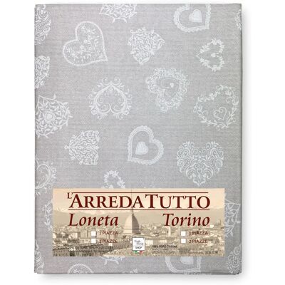 TEX FAMILY - Copriletto in cotone con cuori bianchi stile tirolese - Tessuto TEX FAMILY - Copriletto in cotone con cuori bianchi stile tirolese - Tessuto