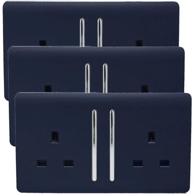 Trendi - Switch Trendi 2 Gang 13A - Navy - 3 Pack - Plug Socket Trendi - Switch Trendi 2 Gang 13A - Navy - 3 Pack - Plug Socket