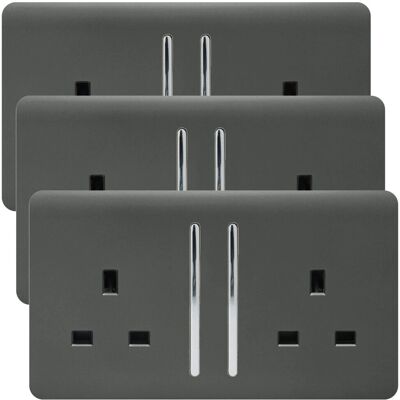 Trendi Switch Trendi 2-Gang Charcoal 13A 3-pack Plug Socket Trendi Switch Trendi 2-Gang Charcoal 13A 3-pack Plug Socket