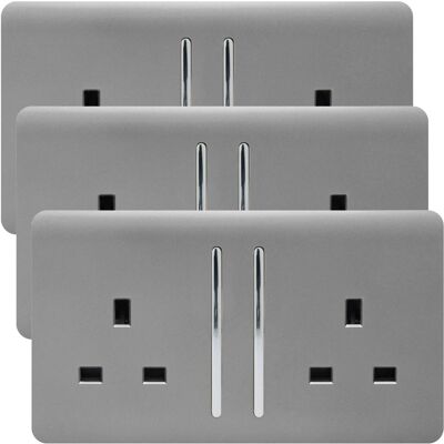 Trendi - Switch - 2 Gang - Light Grey - Plug Socket Trendi - Switch - 2 Gang - Light Grey - Plug Socket