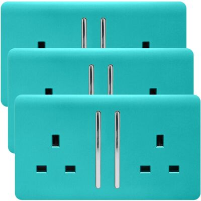 Trendi - Trendi 2-Gang - Bright Teal - Glossy - Plug Socket Trendi - Trendi 2-Gang - Bright Teal - Glossy - Plug Socket
