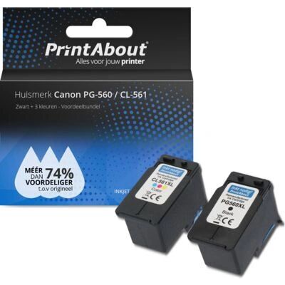 PrintAbout Canon PG-560 / CL-561 Zwart & Kleur Inktcartridge - Multipack PrintAbout Canon PG-560 / CL-561 Zwart & Kleur Inktcartridge - Multipack