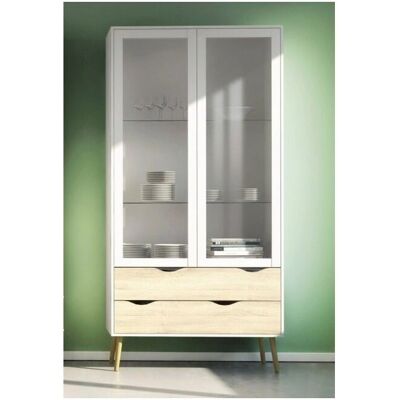 Caesaroo 200cm Moderner Weißer Eichen Vitrine - Wohnzimmer Schrank Caesaroo 200cm Moderner Weißer Eichen Vitrine - Wohnzimmer Schrank