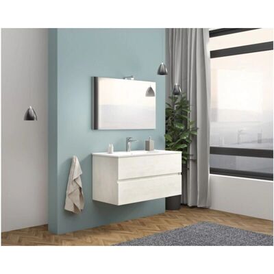 Mueble de baño suspendido Lisbona en madera de roble blanco - 100cm Mueble de baño suspendido Lisbona en madera de roble blanco - 100cm