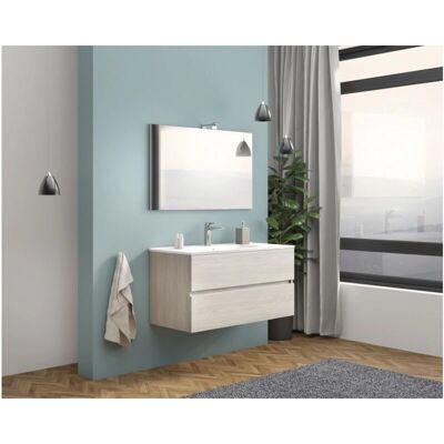 ABITARE Lisbona Rovere Grigio Mobile bagno sospeso - Lavabo e specchio ABITARE Lisbona Rovere Grigio Mobile bagno sospeso - Lavabo e specchio