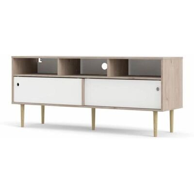Mueble TV Caesaroo 147cm - Bianco Opaco e Rovere, 2 Ante scorrevoli Mueble TV Caesaroo 147cm - Bianco Opaco e Rovere, 2 Ante scorrevoli