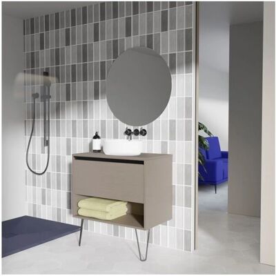 Mueble de baño Georgia ahumado arenado de 80cm - Espejo y LED Mueble de baño Georgia ahumado arenado de 80cm - Espejo y LED