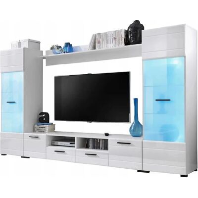 Meubles Switch - 260 cm Blanc laqué - LED RGB - Stockage - Publicité Meubles Switch - 260 cm Blanc laqué - LED RGB - Stockage - Publicité