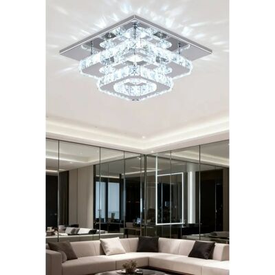 Livingandhome - Crystal LED Ceiling Light - Chrome Livingandhome - Crystal LED Ceiling Light - Chrome