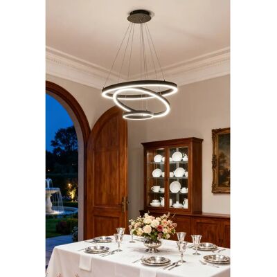Living and Home - 3-Light Round LED - Black - Pendant Light Living and Home - 3-Light Round LED - Black - Pendant Light